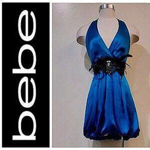 💥SHOWSTOPPER💥Bebe Vintage Silk Bubble Dress with Embellished Belt